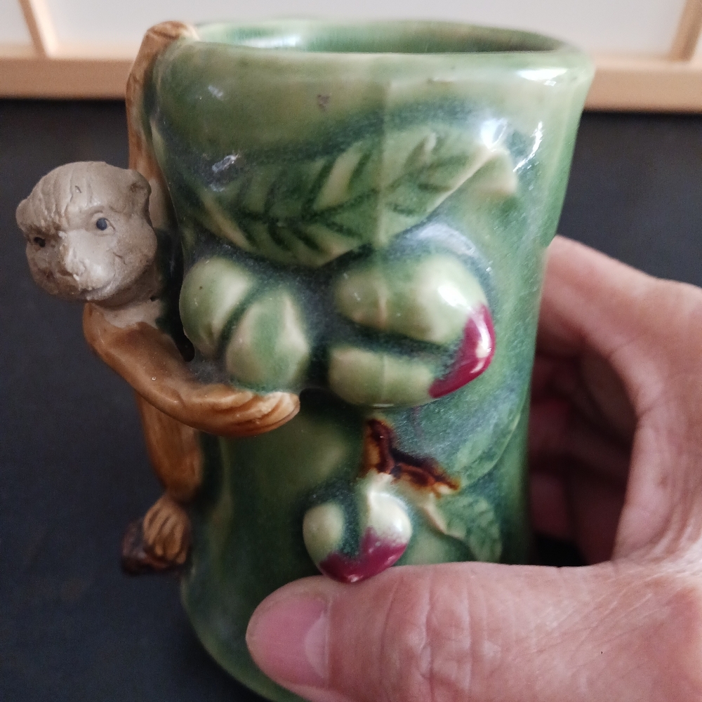 MCM Majolica MONKEY on tree vase by FF. VTG - Picture 3 of 10